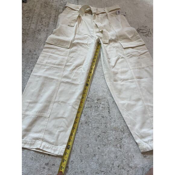 NWT $248 Joie Emerald Cotton Blend Ivory Straight Leg Pants Size 12 Belted - Picture 13 of 13